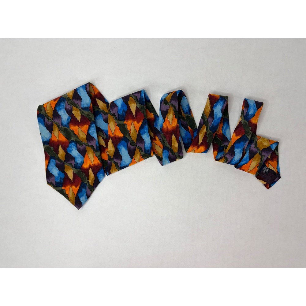 J. Garcia Mens Silk Necktie Abstract Geometric Blue Orange Purple Art Tie USA - Picture 9 of 9